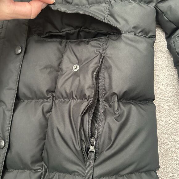 L.L. Bean Women’s M Down Parka Coat Quilted Black Hooded Winter Long Minimalist - Picture 8 of 14